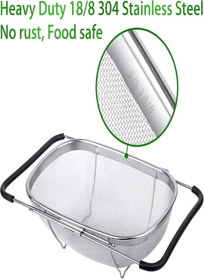 KRLZ Over The Sink Colander with Expandable Rubber Grip Handles - Fine Mesh Oval Strainer in Stainless Steel - Strain, Drain, Rinse Fruits and Vegetables - Dishwasher Safe - Image 5