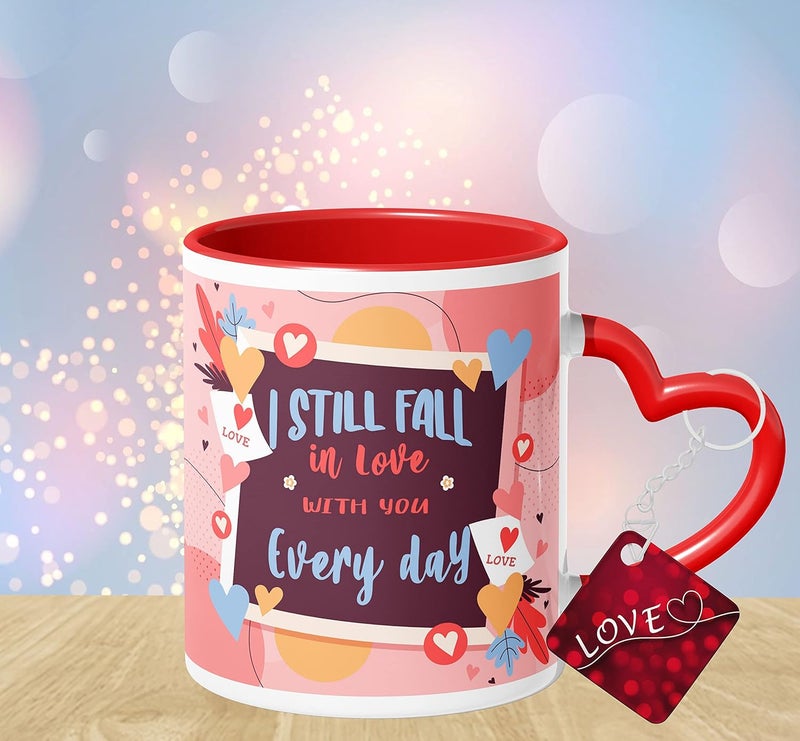 NH10 DESIGNS NH10 DESIGNS I Still Fall in Love with You Everyday Quote Printed Ceramic Red Heart Coffee Mug Keychain Valentine Gifts for Girlfriend Boyfriend Birthday Gifts for Husband Wife Couples VDHHMKV1 03  - Image 1