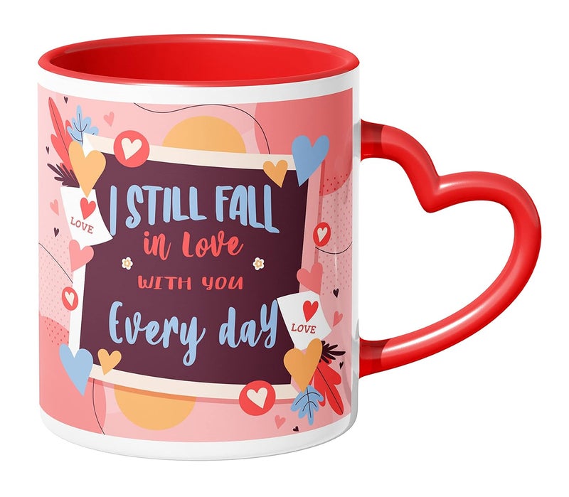 NH10 DESIGNS NH10 DESIGNS I Still Fall in Love with You Everyday Quote Printed Ceramic Red Heart Coffee Mug Keychain Valentine Gifts for Girlfriend Boyfriend Birthday Gifts for Husband Wife Couples VDHHMKV1 03  - Image 2