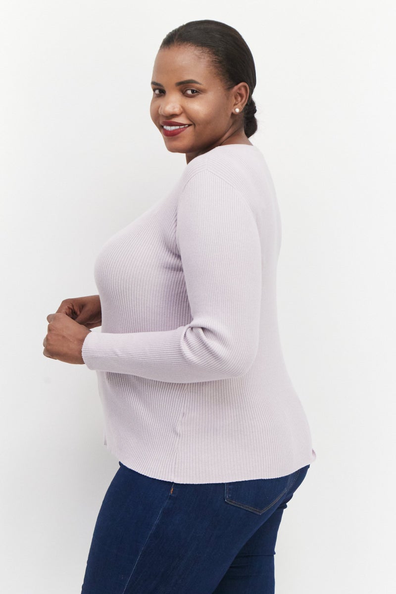 ESPRIT Women Round Neck Ribbed Long Sleeve Sweater, Lavender - Image 2