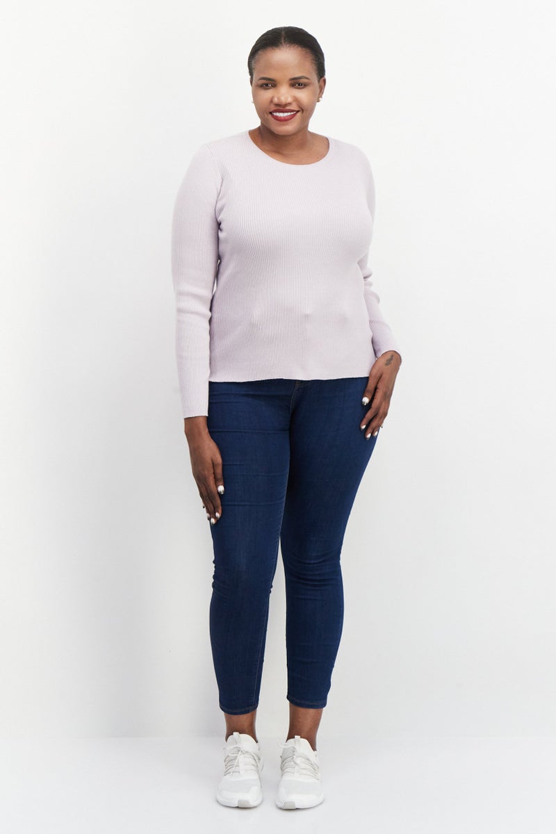 ESPRIT Women Round Neck Ribbed Long Sleeve Sweater, Lavender - Image 4