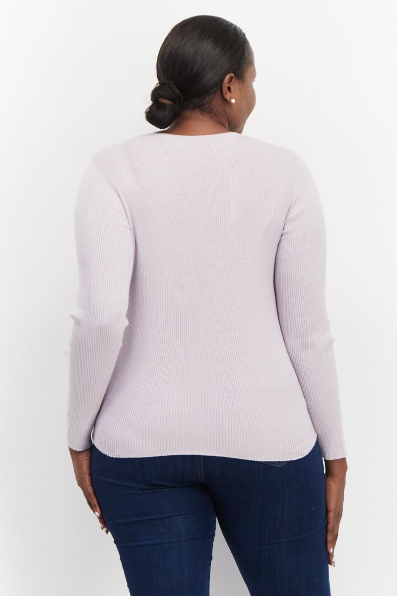 ESPRIT Women Round Neck Ribbed Long Sleeve Sweater, Lavender - Image 3