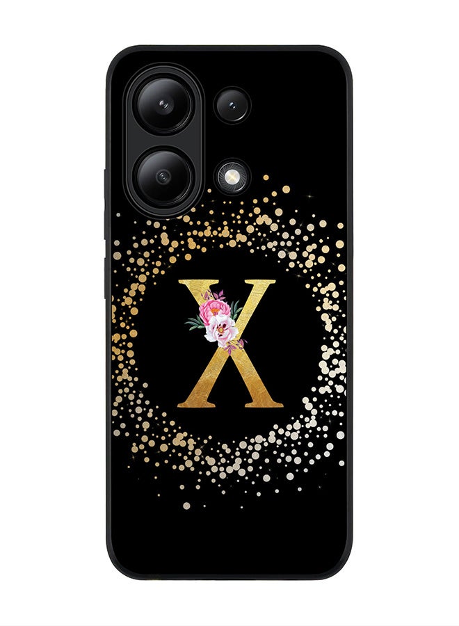 Stylizedd Rugged Black edge case for Xiaomi Redmi Note 13 4G, Slim fit Cover Custom Monogram Initial Letter Floral Pattern Alphabet - X ( Black ) - Image 1