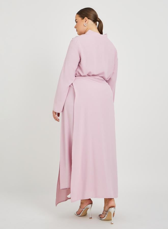 Styli Styli Plus Size Solid Collared Wrap Look Jalabiya with Lace Patch Detail  - Image 5