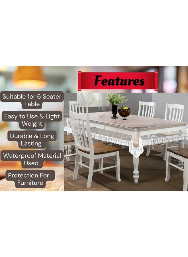 HOMECROWN غطاء طاولة مائي شفاف بلاستيكي 6 مقاعد من HOMECROWN - بحجم 60X90 بوصة مع حافة دانتيل جميلة، مستطيل - Image 2