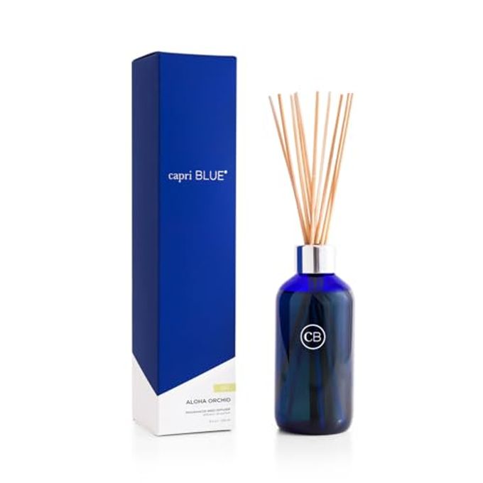Capri Blue Aloha Orchid Reed Diffuser Set Includes Reed Diffuser Sticks, Fragrance Oil, and Glass Bottle Luxury Scented Room Fresheners Cobalt Blue (8 fl oz) - Image 1