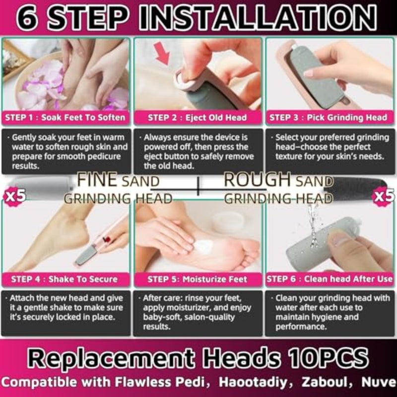 10 Pack Replacement Heads for Flawless Replacement Heads Electric Feet Callus Remover Roller Refills Compatible with Most Flawless Pedi Haootadiy Zaboul etc 5 Black Coarse and 5 Gray Fine - Image 4