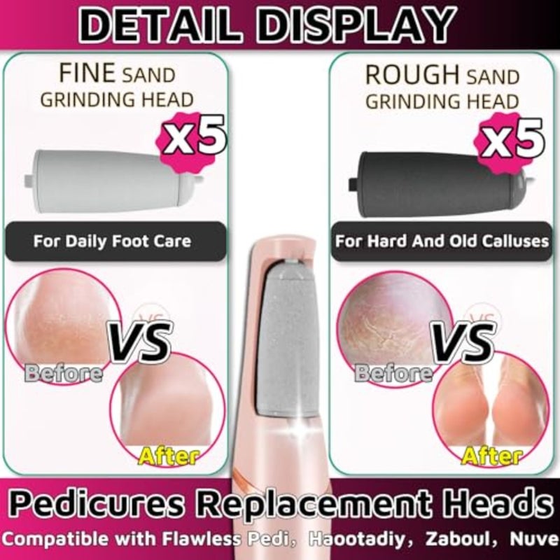 10 Pack Replacement Heads for Flawless Replacement Heads Electric Feet Callus Remover Roller Refills Compatible with Most Flawless Pedi Haootadiy Zaboul etc 5 Black Coarse and 5 Gray Fine - Image 2