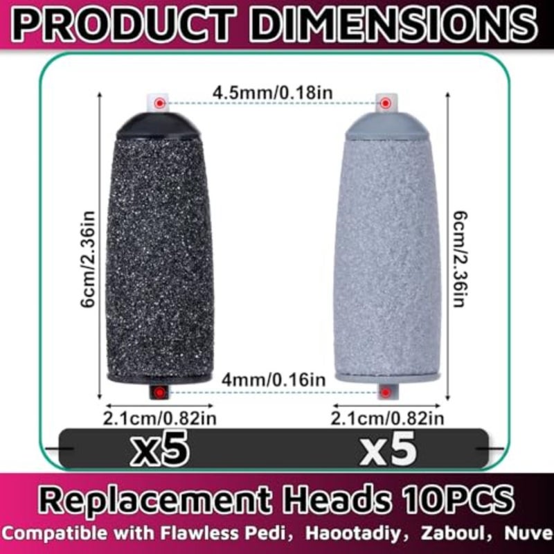 10 Pack Replacement Heads for Flawless Replacement Heads Electric Feet Callus Remover Roller Refills Compatible with Most Flawless Pedi Haootadiy Zaboul etc 5 Black Coarse and 5 Gray Fine - Image 3