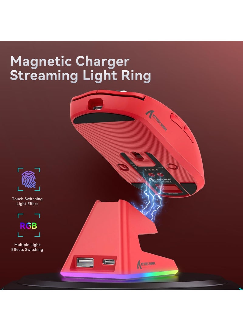 X6 Lightweight Wireless Gaming Mouse with 3 Mode Wired 2.4G BT5.2 Up to 26K DPI RGB Touch Magnetic Charging Base