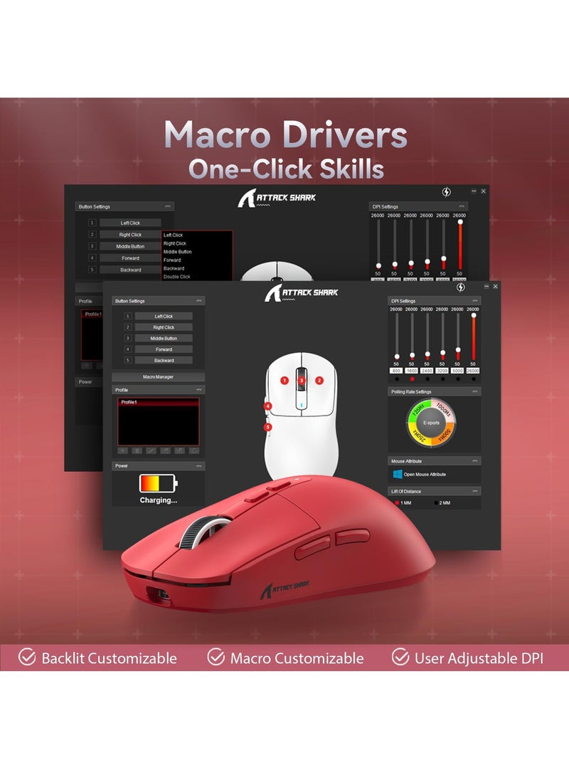 X6 Lightweight Wireless Gaming Mouse with 3 Mode Wired 2.4G BT5.2 Up to 26K DPI RGB Touch Magnetic Charging Base