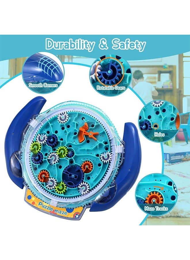 Mind Puzzles for Kids ages 3-12, 3D Maze Puzzles, Brain Games, Brain Teasers Gravity Maze Ball Puzzle Toy Gifts, Hard Challenge, Gear Wheel Labyrinth Game Maze with One Steel Marbles, Blue - Image 3