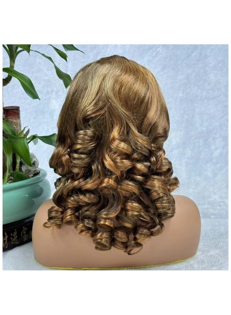 إستيل 300٪ كثافة البيض لفة موجة 13x4 شعر مستعار أمامي نطاط شعر مستعار فضفاض (البيانو، 4 * 4 الدانتيل - Image 2