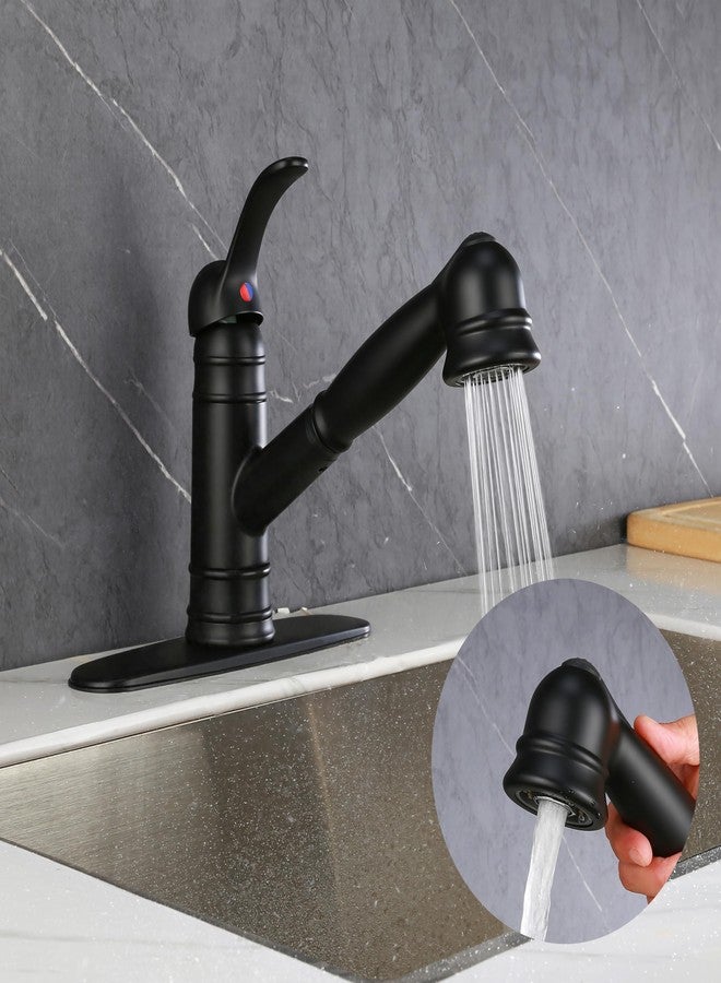 Derengge Matte Black Kitchen Faucet,Single Handle Pull Out Kitchen Faucet with Deck Plate,1 Hole or 3 Hole Installation,KF-8125C-MT - Image 5