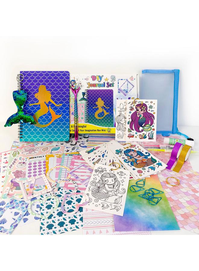 Bluejw Cross-border DIY JOURNAL SET Children Girls Notebook Stationery Gift Box Hand Account Mermaid Diary Suit - Image 2