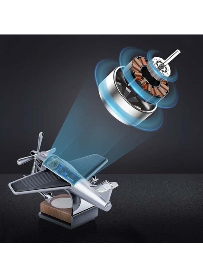 Loquat Silver Aircraft Shaped Solar Powered Rotating Fan Car Air Freshener Car Dashboard Accessory For Car Interior Decoration For All Cars (SILVER) - Image 5