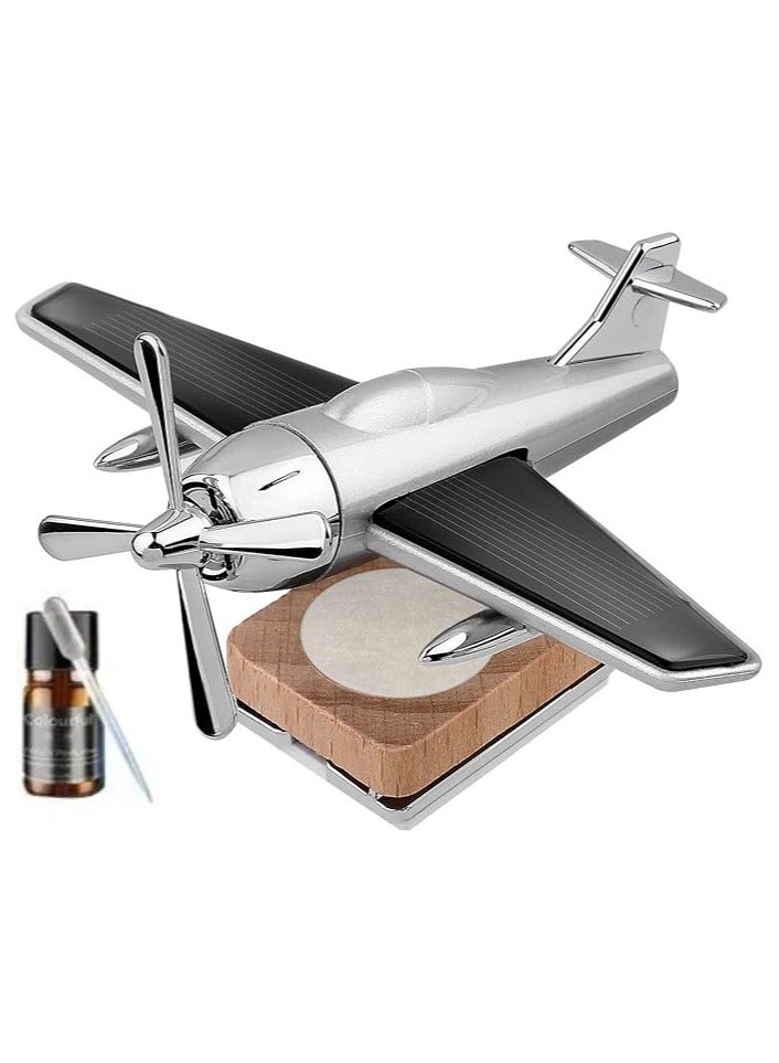 Loquat Silver Aircraft Shaped Solar Powered Rotating Fan Car Air Freshener Car Dashboard Accessory For Car Interior Decoration For All Cars (SILVER) - Image 1
