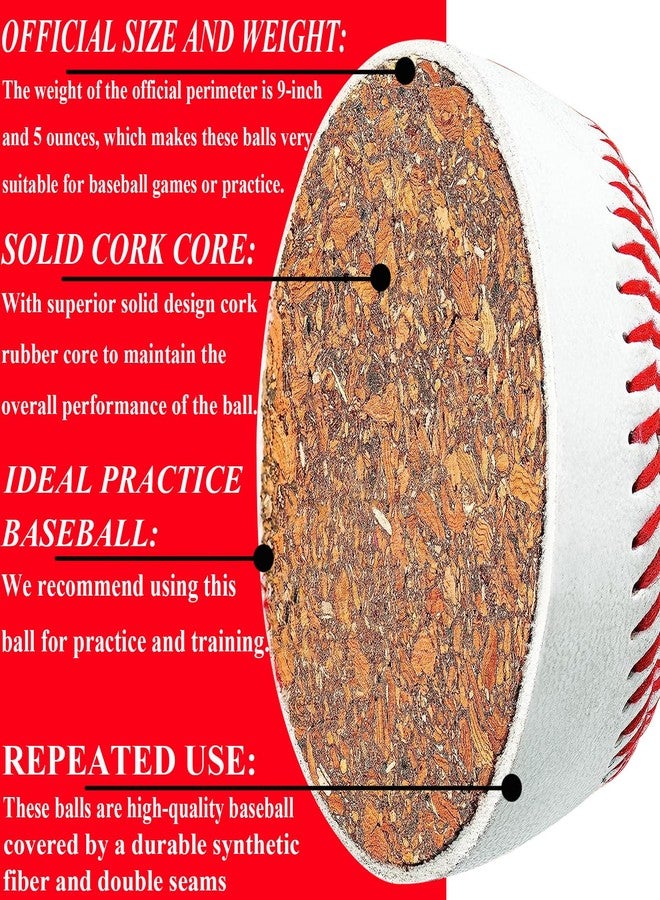 KRTOYUST® Baseball Ball,Official Size Baseballs,Composite High Performance Leather 9" Baseball Great for Youth and Adult Recreational Use Practice (Hard Ball, 3 Balls) - Image 3