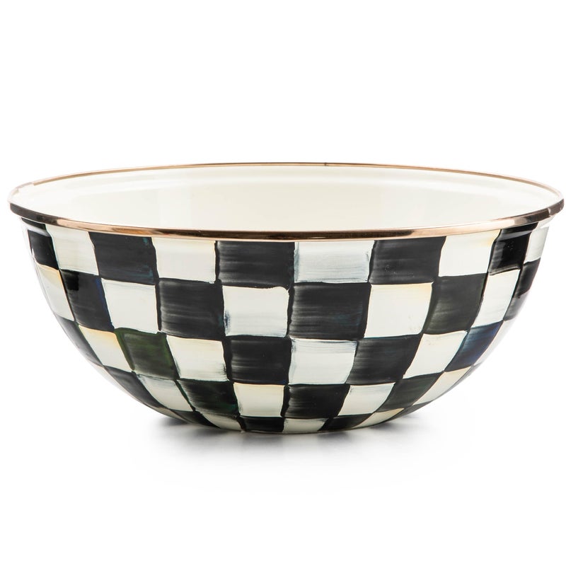 MACKENZIECHILDS Enamel Everyday Bowl Serving Bowl for Entertaining Medium BlackandWhite Courtly Check Set of 1