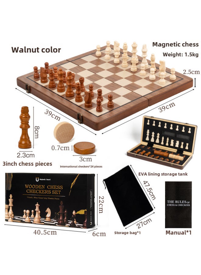 "مجموعة كبيرة من الخشب الصلب مزدوجة الملكة لعبة الشطرنج المغناطيسية لعبة شطرنج قابلة للطي ألعاب تعليمية للبالغين والأطفال" - Image 1