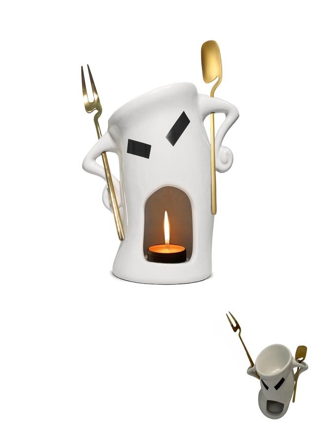 Antetek Chocolate Fondue Mug With Attitude, Cheese, Candy Mini Ceramic Fondue Mugs Gift Set with 1 Forks & 1 Scoop - Sweet Fondue Cup Set for Gifts Parties Cozy Nights - Image 1