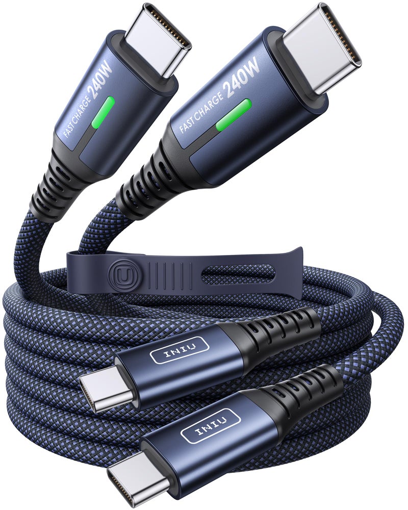 INIU USB C to USB C Cable, 240W Fast Charging Type C Charger Cord, Braided USBC Cable for iPhone 17, Samsung S25, Laptop, MacBook, Switch, Family, Commuter, Students, [6.6ft+6.6ft Blue] - Image 1