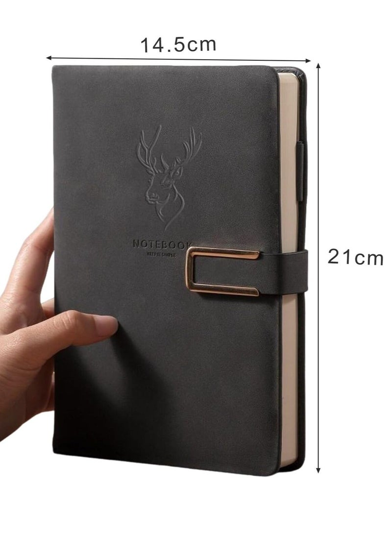 SRLIWHITE - 416-Page A5 Business Notebook – Premium PU Leather Hardcover Journal with Buckle Closure, Thick Notepad & Pen for Writing, Diary, and Office Use(Light(Black) - Image 1