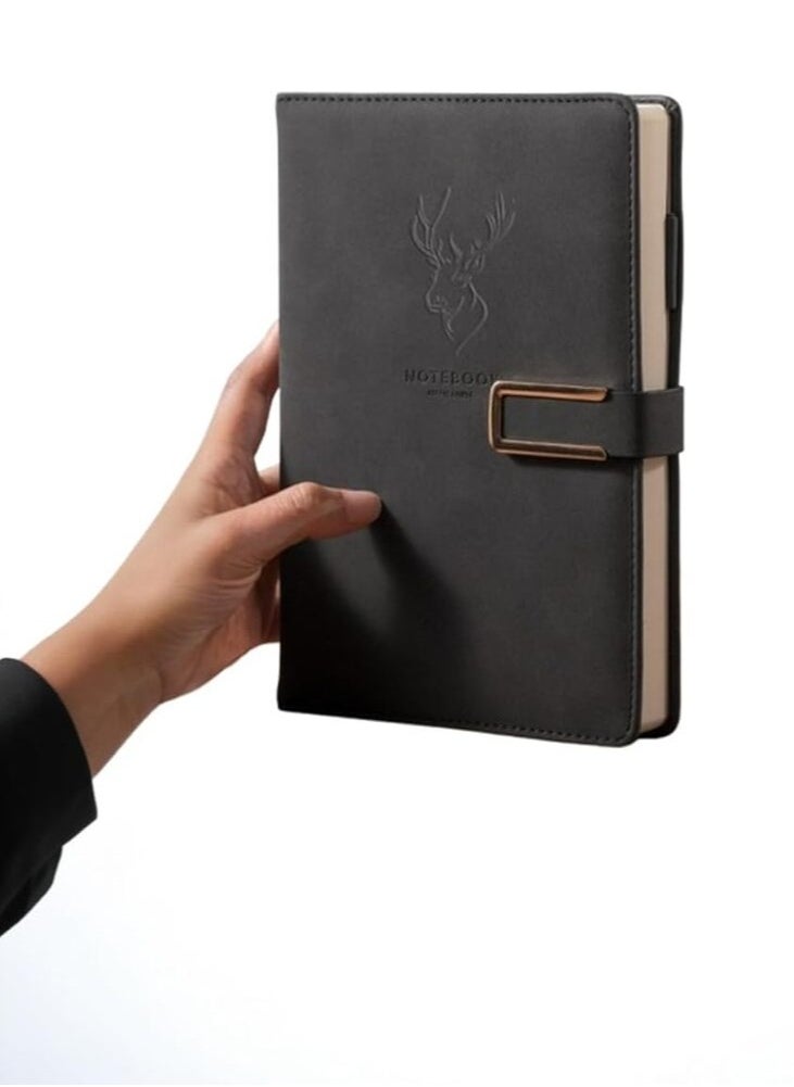 SRLIWHITE - 416-Page A5 Business Notebook – Premium PU Leather Hardcover Journal with Buckle Closure, Thick Notepad & Pen for Writing, Diary, and Office Use(Light(Black) - Image 1
