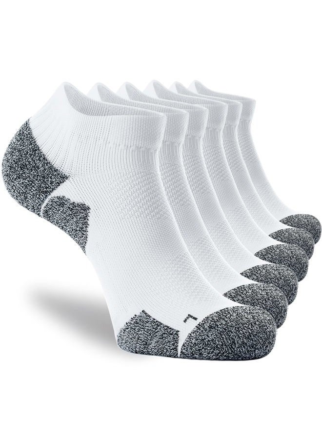CWVLC Unisex Cushioned Compression Athletic Ankle Socks Multipack, 6-pairs White, L - Image 1