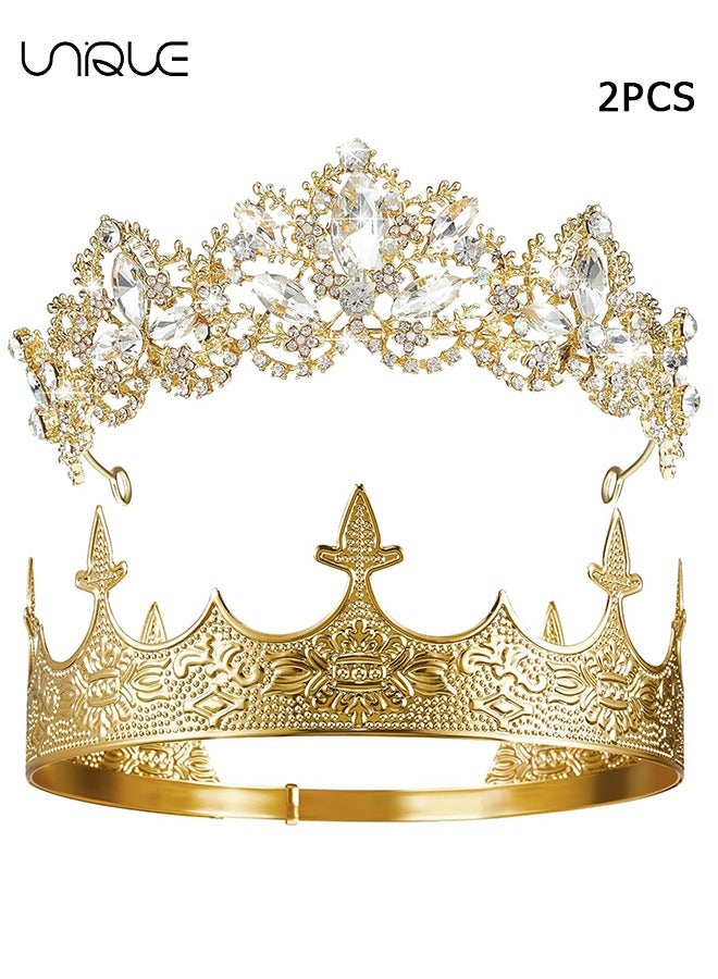 Unique 2 Pcs Crown - Antique Royal Crown - King Crown for Men - Baroque Queen Crown for Women - Medieval vintage Costume Accessories Suitable for Prom, Wedding Party, Birthday Party  - Image 1