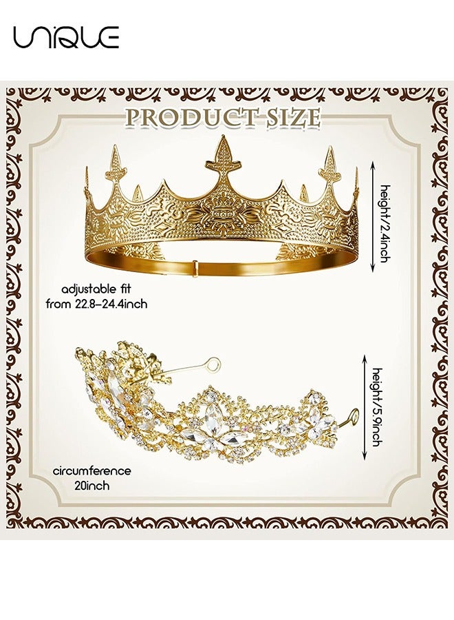 Unique 2 Pcs Crown - Antique Royal Crown - King Crown for Men - Baroque Queen Crown for Women - Medieval vintage Costume Accessories Suitable for Prom, Wedding Party, Birthday Party  - Image 2