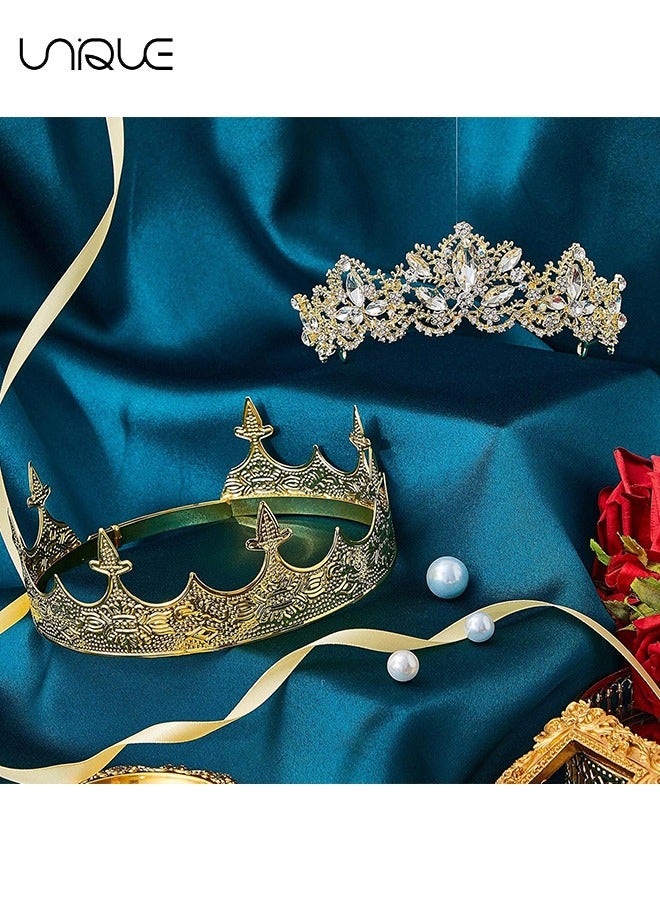 Unique 2 Pcs Crown - Antique Royal Crown - King Crown for Men - Baroque Queen Crown for Women - Medieval vintage Costume Accessories Suitable for Prom, Wedding Party, Birthday Party  - Image 4