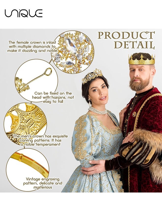 Unique 2 Pcs Crown - Antique Royal Crown - King Crown for Men - Baroque Queen Crown for Women - Medieval vintage Costume Accessories Suitable for Prom, Wedding Party, Birthday Party  - Image 3