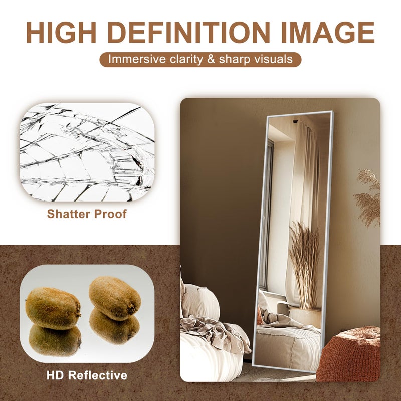 Delma Full Length Mirror,Large Floor Mirror with Aluminum Frame for Bedroom, Bathroom, Living Room,Wall Mount or Freestanding Design(with Stand,Rect 56x15-Silve) - Image 4