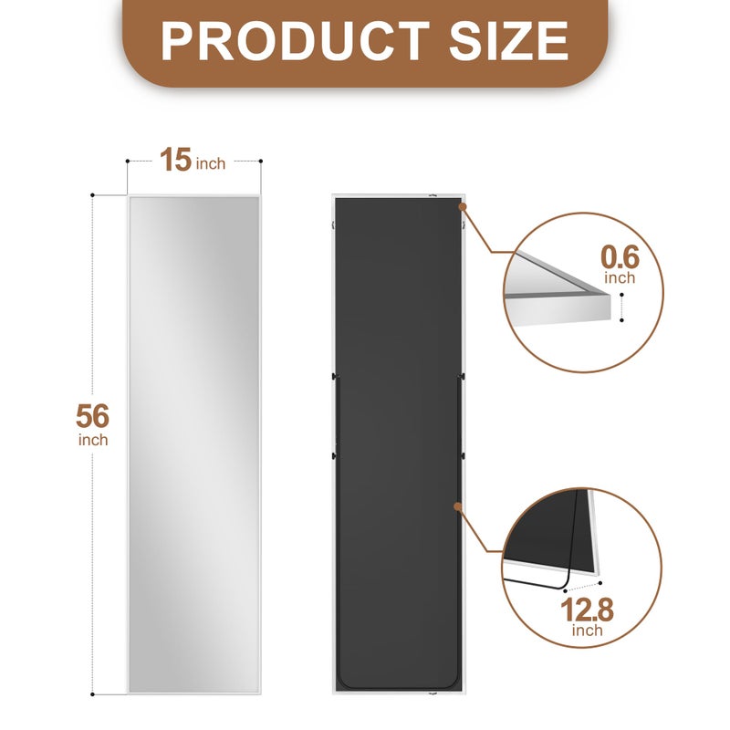 Delma Full Length Mirror,Large Floor Mirror with Aluminum Frame for Bedroom, Bathroom, Living Room,Wall Mount or Freestanding Design(with Stand,Rect 56x15-Silve) - Image 3