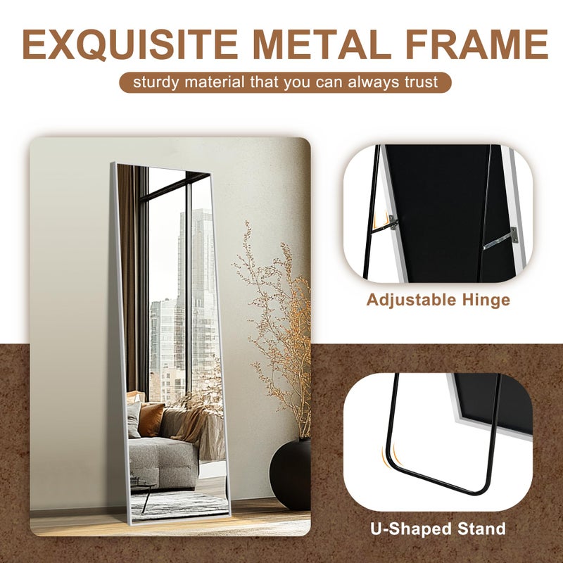 Delma Full Length Mirror,Large Floor Mirror with Aluminum Frame for Bedroom, Bathroom, Living Room,Wall Mount or Freestanding Design(with Stand,Rect 56x15-Silve) - Image 5