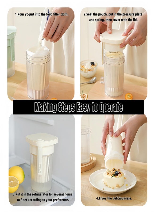 FindXeink 0.95 Quart（900ML）Portable Yogurt Strainer Cup, Compact Greek Yogurt Filter with Whey Separator for Cheese & Soy Milk, Leak-Proof & Easy to Carry Yogurt Maker (White) - Image 3