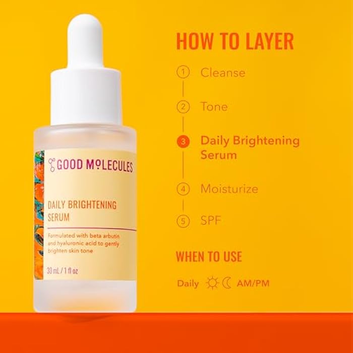 Good Molecules Daily Brightening Serum with Beta Arbutin 3% & Hyaluronic Acid – Brightening Serum for Dark Spots & Uneven Tone, Face Skincare, 1 fl oz (30 ml) - Image 5