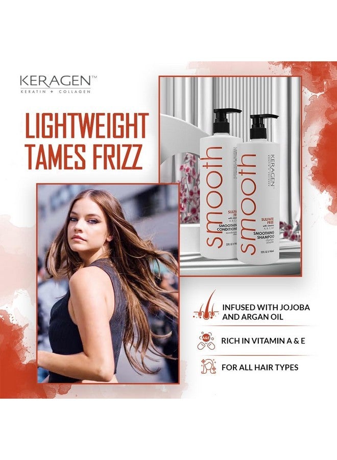 Keragen - Smoothing Shampoo and Conditioner with Keratin and Collagen for All Hair Types, Sulfate Free, 32 Oz - Moisturizes, Strengthens, Protects Color and Repair - Panthenol - Image 3