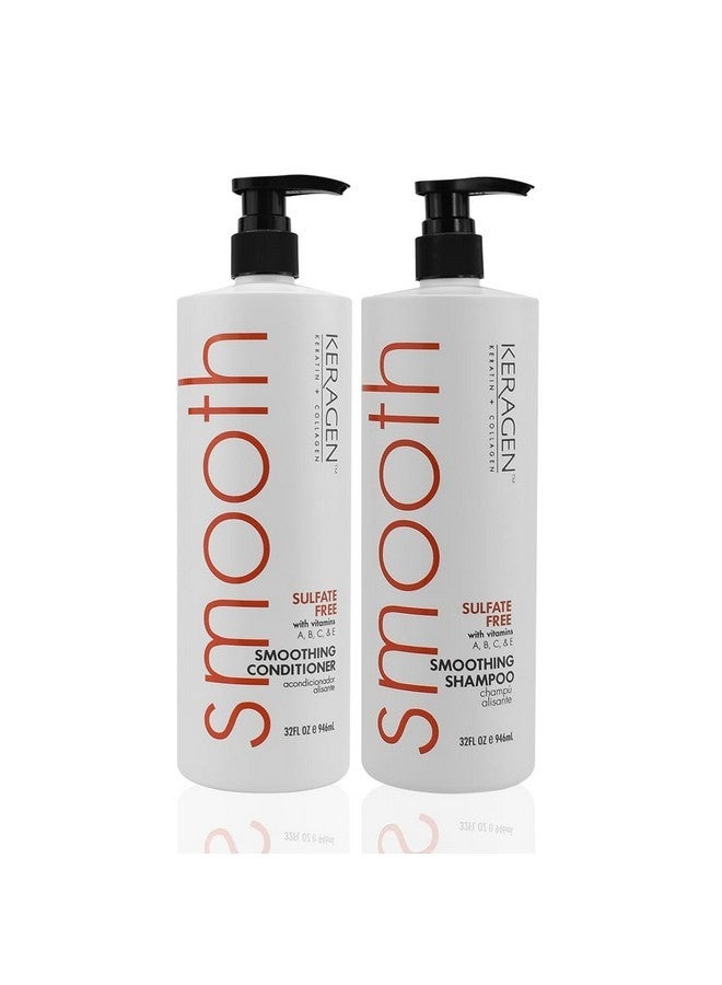 Keragen - Smoothing Shampoo and Conditioner with Keratin and Collagen for All Hair Types, Sulfate Free, 32 Oz - Moisturizes, Strengthens, Protects Color and Repair - Panthenol - Image 1