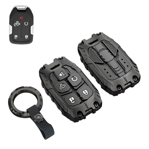 facaizhu Heavy Key Fob Cover Case Protector for GMC, Keychain, Accessories for 2023 2022 2021 2020 2019 GMC Sierra, Chevy Silverado 1500 2500HD 3500HD (Type-B 5 Buttons) - Image 1