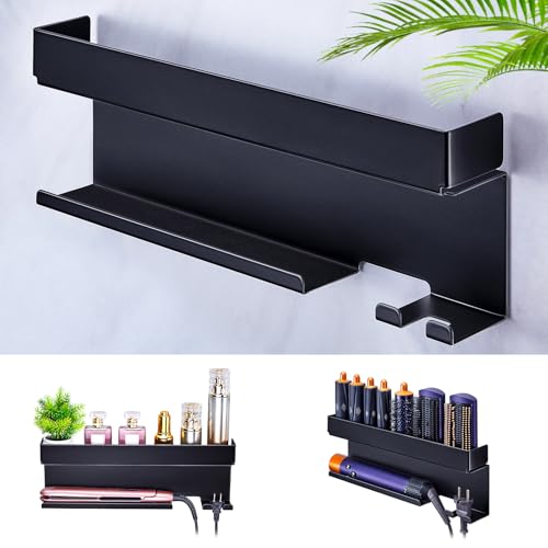 WAYASI Blow Dryer Holder Wall Mounted Hair Straightener Holder Blow Dryer and Curling Iron Holder for 7 in 1 Styler Attachments Hair Dryer Holder Bathroom Hair Tools Organizer Black - Image 1