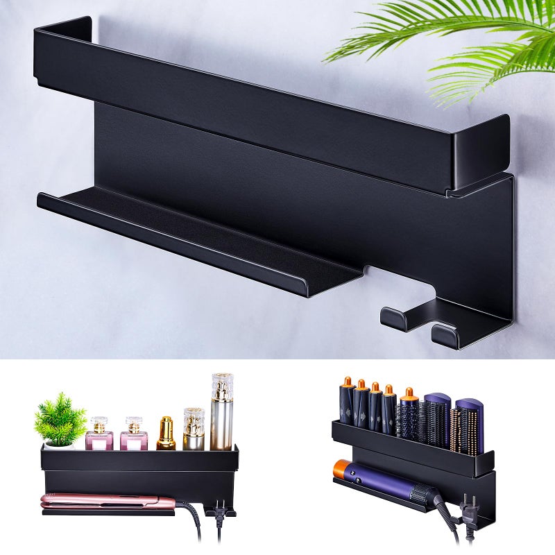 WAYASI Blow Dryer Holder Wall Mounted Hair Straightener Holder Blow Dryer and Curling Iron Holder for 7 in 1 Styler Attachments Hair Dryer Holder Bathroom Hair Tools Organizer Black - Image 2