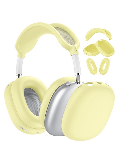 Suitable For Airpodsmax Silicone Cover Headset Protective Cover For Apple Airpodsmax Earphone Case-Color:Silicone * Lemon Yellow 3-piece Set (headband Cover * 1 + Shell Cover * 1 Pair + Ear Cushion Cover * 1 Pair)-Applicable Models:Universal For Airpods Max 1/2 Generation