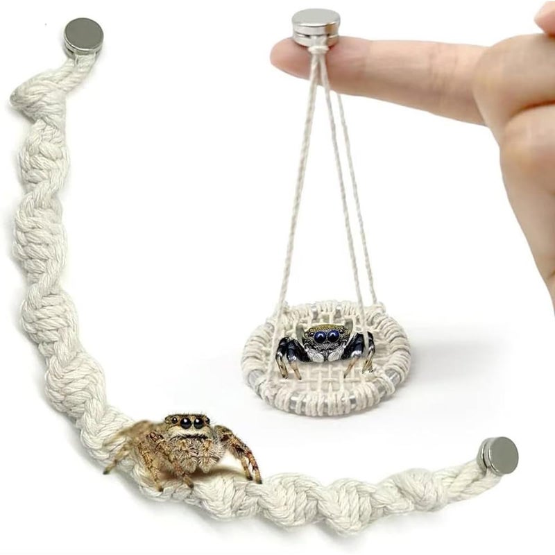 Julang 2 Pack Jumping Spider Rope Bridge Swings Natural Cotton Rope Handmade Magnetic Mounting Jumping Spider Accessories for Medium Jumping Spider Enclosure - Image 2