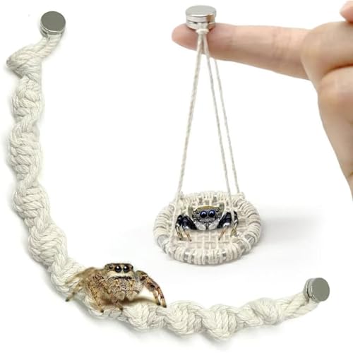 Julang 2 Pack Jumping Spider Rope Bridge Swings Natural Cotton Rope Handmade Magnetic Mounting Jumping Spider Accessories for Medium Jumping Spider Enclosure - Image 1