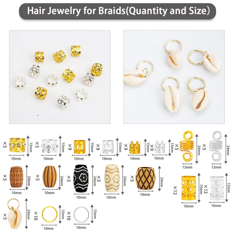 Jelyne 133 PCS Hair Jewelry for Braids Locs Dreadlock Accessories Hair Decoration Hair Coils Rings Dreadlocks Hair Cuffs Shells Imitation Wood-Like Hair Tube Beads for Women Gorls - Image 3