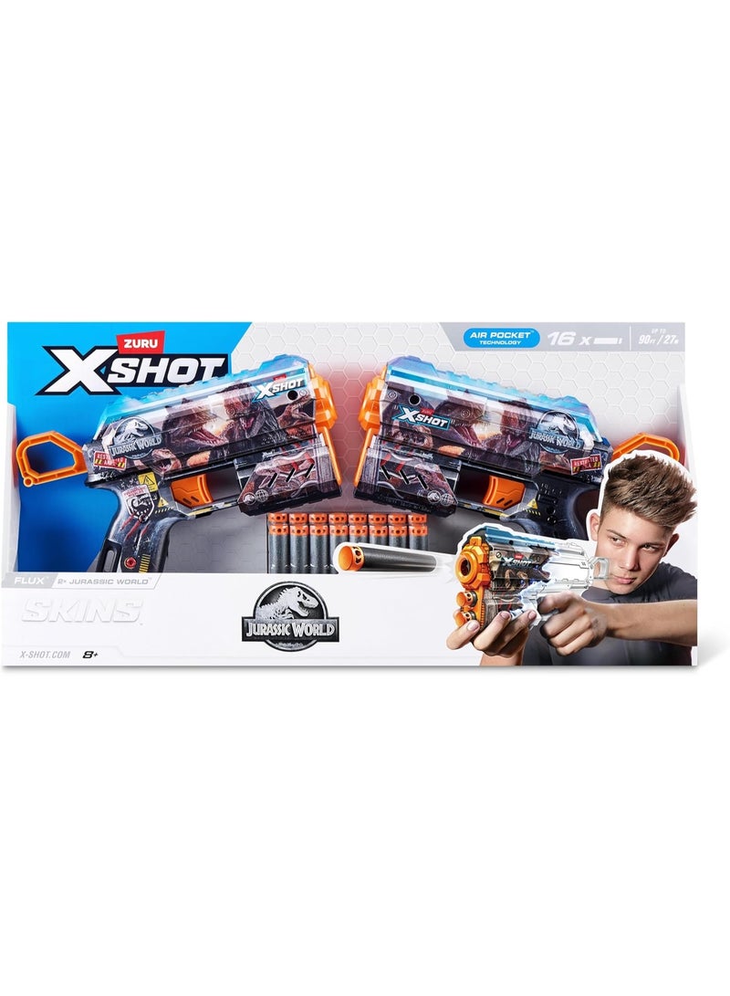X-Shot مجموعة جراسيك فلوكس 2 باك من مسدسات الرصاص مع جلود الديناصورات، سهام جيب الهواء، طلقة واحدة مع تخزين، حركة ارتداد، تطلق حتى 27م/90قدم، تشمل 16 رصاصة فوم، للأعمار من 8 سنوات وما فوق - Image 1