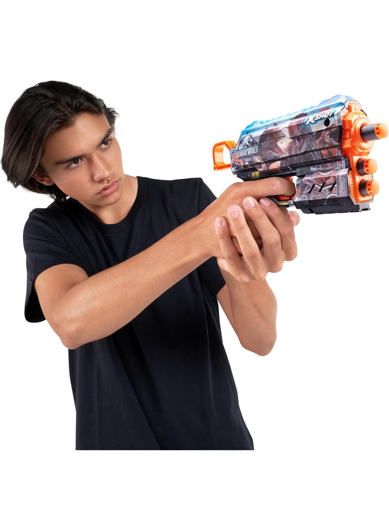 X-Shot مجموعة جراسيك فلوكس 2 باك من مسدسات الرصاص مع جلود الديناصورات، سهام جيب الهواء، طلقة واحدة مع تخزين، حركة ارتداد، تطلق حتى 27م/90قدم، تشمل 16 رصاصة فوم، للأعمار من 8 سنوات وما فوق - Image 2