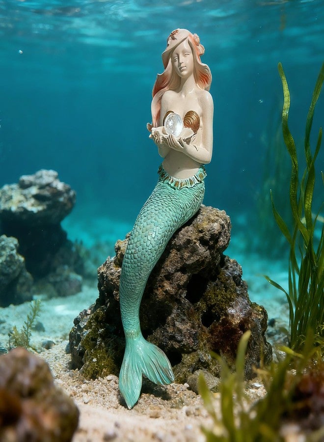 Teaeeno Unique Mermaid Fish Tank Decorations, Mermaid Statue House Ornament Kit, Aquarium Decor, Charming Mermaid Decor Statue, Resin Aquarium Décor Thematic Ornaments (Green) - Image 4